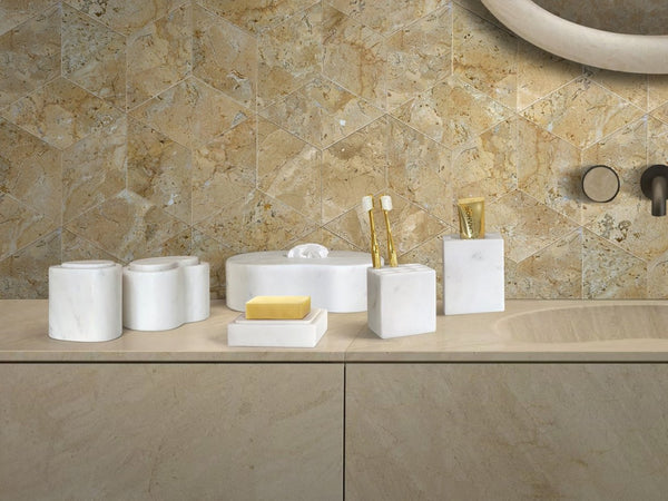 English Elm White Natural Marble Bathroom Accessories Set – Timeless Elegance For Your Countertop Décor & Organization W1696P262941-GIGA
