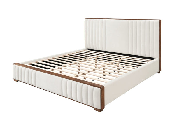 English Elm Kaleea Channel Tufted Queen Bed Chenille Upholstered Frame with Walnut Legs B2756S00040