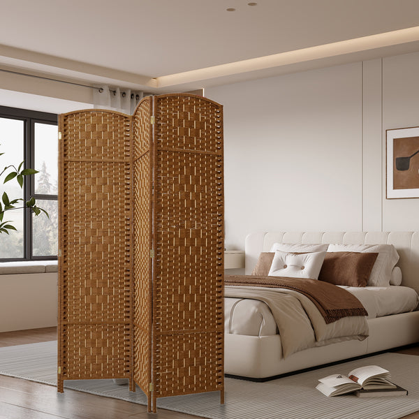 English Elm 4 Panel Room Divider Folding Screen Privacy Partition Wood Woven Panels Portable Rustic Room Splitter Natural Wood W3198P299263