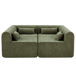 English Elm 145.5 Inch 4 Piece Modular Sectional Sofa Polyester Low Profile Living Room Couch Green N767P346281G