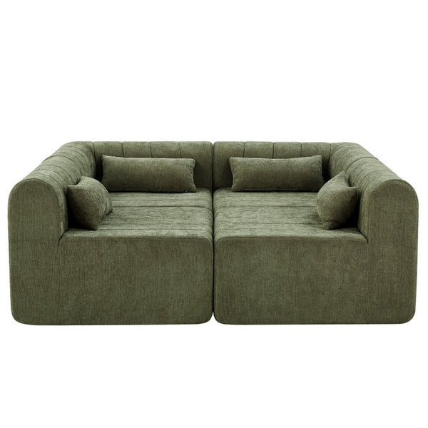 English Elm 145.5 Inch 4 Piece Modular Sectional Sofa Polyester Low Profile Living Room Couch Green N767P346281G