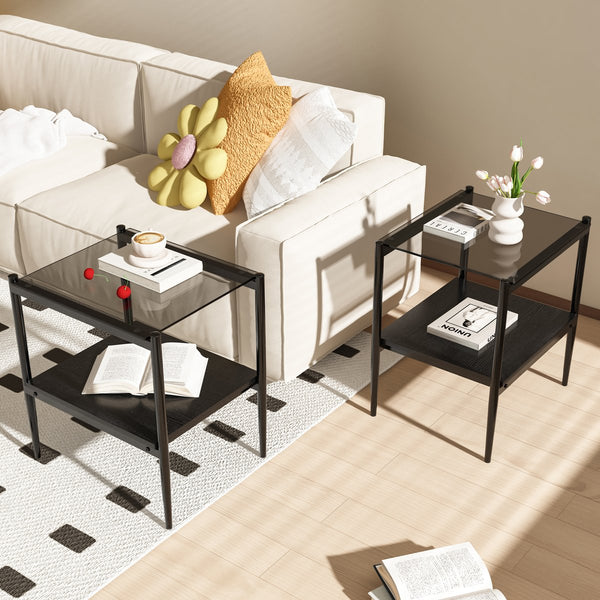 English Elm Coffee Table And End Tables Set Of 3 - Modern Glass & Mdf Design For Stylish Living Room Decor W241S00065
