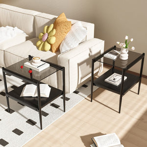 English Elm Set Of 2 Rectangle End Tables With Gray Tempered Glass Top & Mdf Shelf – Modern Living Room Decor W241P184251-GIGA