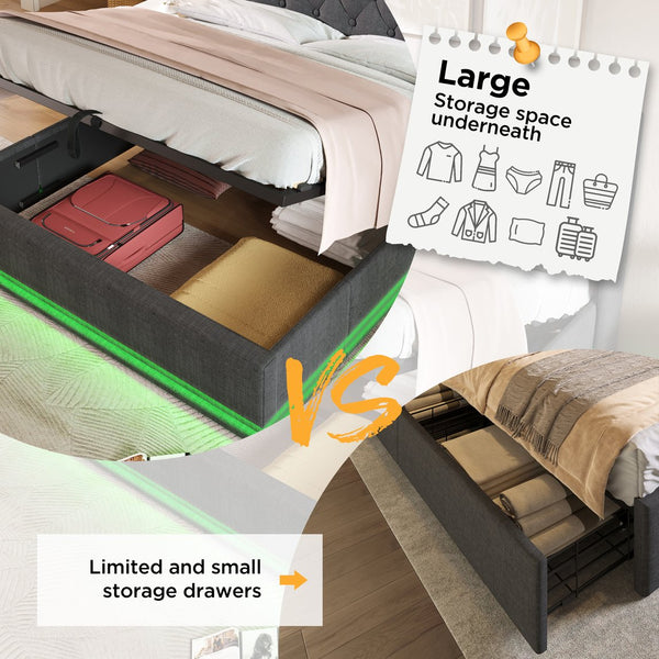 English Elm Twin Upholstered Bed with Hydraulic Storage, Surround LED, App/Remote Control & USB Type-C Charging Gray N736P188805G