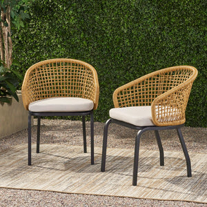 English Elm Christopher Knight Home® - ARIAS Light Brown PE Rattan Club Chair Set of 2 – Boho Curved Back, Water‑Resistant Cushions, Iron Frame 65763.00PELBRN
