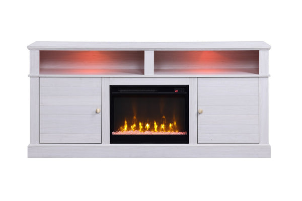 English Elm Tropea 58 Inch Open Shelf Media Console with Oak Finish and Cord Management B2749P413261