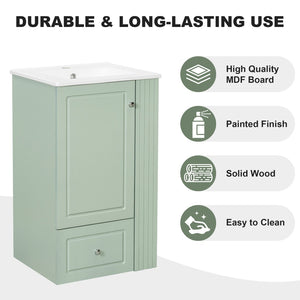English Elm 20" Freestanding Bathroom Vanity Mdf Cabinet Ceramic Sink Open Shelves Powder Room Green N725P364210F