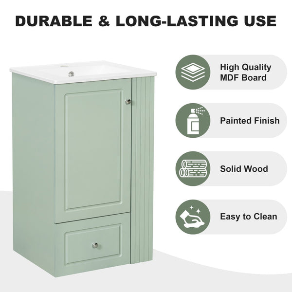 English Elm 20" Freestanding Bathroom Vanity Mdf Cabinet Ceramic Sink Open Shelves Powder Room Green N725P364210F