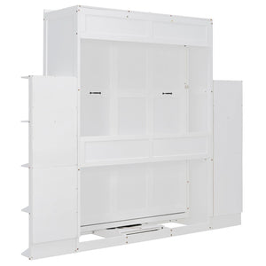 English Elm Rotating Murphy Wall Bed with Convertible Desk Dual Side Shelves Full Size Mdf Cabinet White LP000961AAK