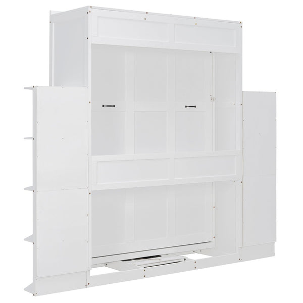 English Elm Rotating Murphy Wall Bed with Convertible Desk Dual Side Shelves Full Size Mdf Cabinet White LP000961AAK