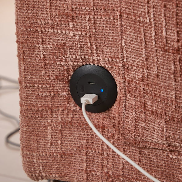 English Elm Modern chenille 2-seater sofa with LED lighting, USB charging, storage pocket, sturdy wood legs Pink W395P318541