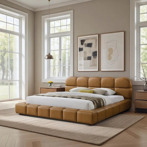 English Elm Roswell Vegan Leather King Platform Bed Biscuit Tufted Headboard Modern Bedroom B183S00211