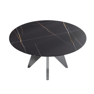 English Elm 59.05" Round Marble Dining Table - Stylish Silver Stainless Steel Base For 6-8 People, Durable Design W1535S00391