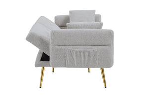 English Elm Modern Teddy Upholstered Loveseat Sofa Bed with Adjustable Backrest, Foldable Armrests & Gold Legs Grey W1117P303446