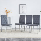 English Elm 4 Piece Set Of Gray Armless Dining Chairs Brings A Touch Of Elegance and Mystery To The Dining Area With Its Deep Gray Tone,The Grid and Buckle Design Of The Back Add A Vintage Yet Fashionable Touch