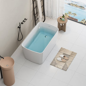 English Elm 49'' Acrylic Freestanding Soaking Tub Japanese Square Deep Basin Chrome Drain W1573P210468