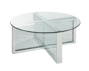English Elm Nysa Glam Mirrored Coffee Table with Faux Crystal X Base and Tempered Glass Top B2726P453252