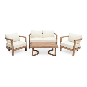 English Elm Christopher Knight Home® - 4-Pieces Acacia Wood Patio Set with Plush Beige Cushions, Coffee Table, Durable Outdoor Seating (97) N780P7230307