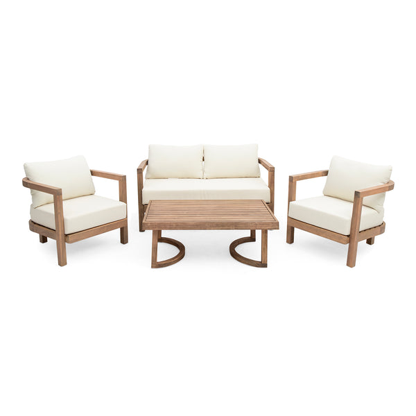 English Elm Christopher Knight Home® - 4-Pieces Acacia Wood Patio Set with Plush Beige Cushions, Coffee Table, Durable Outdoor Seating (97) N780P7230307