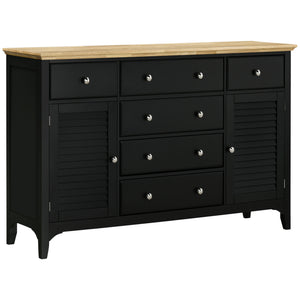 English Elm HOMCOM Modern Sideboard Buffet Cabinet with Rubber Wood Top, Adjustable Shelves, Drawers, Black W2225S00042