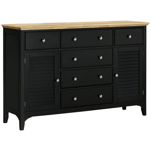 English Elm HOMCOM Modern Sideboard Buffet Cabinet with Rubber Wood Top, Adjustable Shelves, Drawers, Black W2225S00042