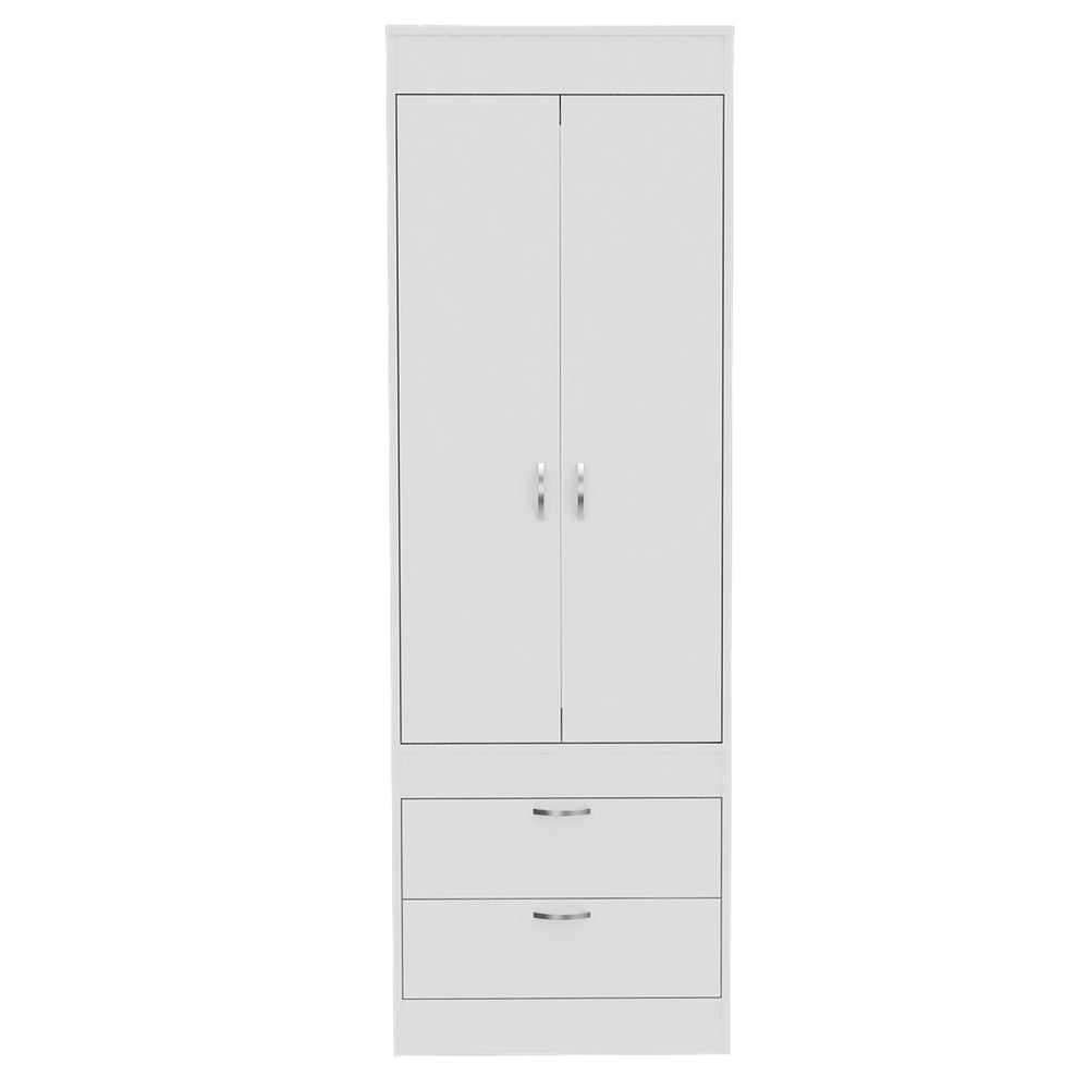 English Elm Lisboa White Armoire with Hanging Rod, Double Doors & Two Deep Drawers for Compact Organized Spaces B070P210737