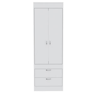 English Elm Lisboa White Armoire with Hanging Rod, Double Doors & Two Deep Drawers for Compact Organized Spaces B070P210737