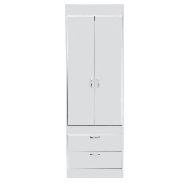 English Elm Lisboa White Armoire with Hanging Rod, Double Doors & Two Deep Drawers for Compact Organized Spaces B070P210737