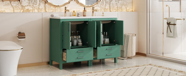 English Elm 48'' Bathroom Vanity with Sink 48.8'' Modern Freestanding 6-Drawer Ceramic Basin Cabinet for Baths Green N710SS00006F