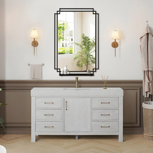 English Elm 24*36 Ines Black Iron Frame Wall Mirror with Integrated Shelf for Bath or Bedroom W708P421807