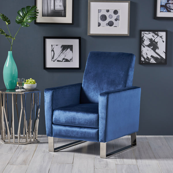 English Elm Christopher Knight Home® - Arvin Plush Push-Back Recliner with Stainless Steel Legs — Modern Fabric Comfort for Living Rooms Blue 65272.00NVLTCBLT