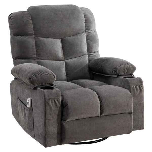 English Elm Oversized Swivel Recliner with Massage Heating Linen Upholstery and Usb Port Gray W1521P411670