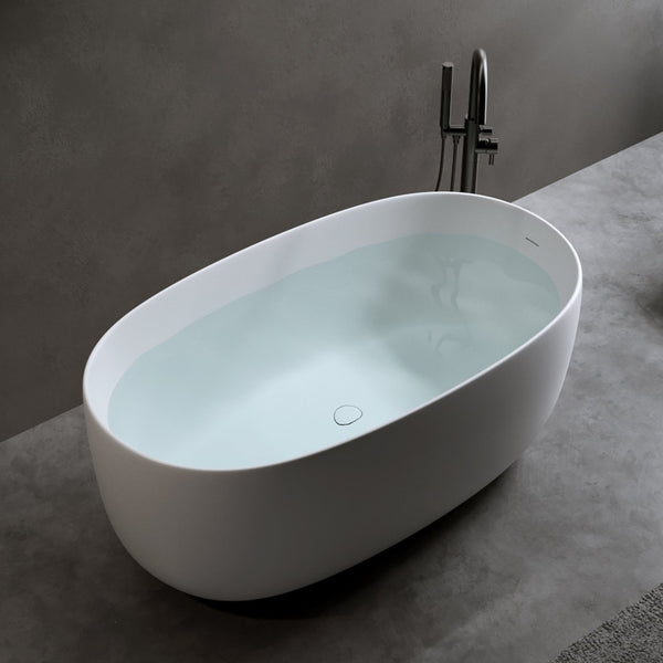 English Elm 47'' Freestanding Stone Resin Soaking Tub Matte White Ergonomic with Pop up Drain W2753P191219