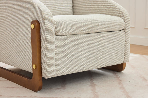 English Elm 057-Set Chenille Fabric Modern Upholstered Armchair with Wooden Side Frame, Ergonomic Cushioned Comfort Beige W527P239825