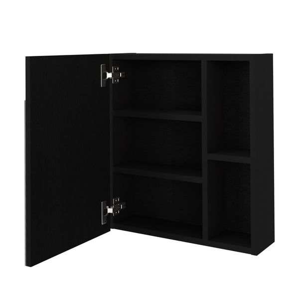 English Elm Lincoln Mirrored Medicine Cabinet with 5 Shelves Black Particle Board, Wall-Mount, 19.5"H x17.7"W B128P322311