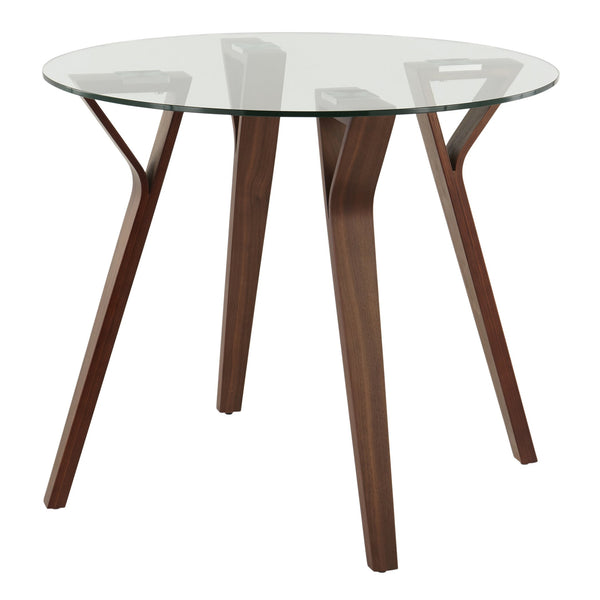 English Elm Folia Mid-Century Round Dinette Table Walnut with Tempered Glass Top, Bent Wood Legs, Seats 4 B202P223342