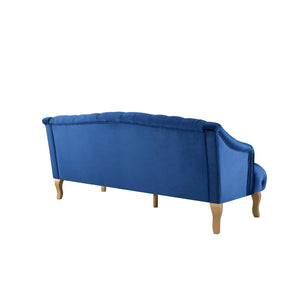 English Elm Comfy Velvet Tufted Three Seat Sofa with Rolled Arms Mid Century Modern Living Room Dark Blue N760P178601C