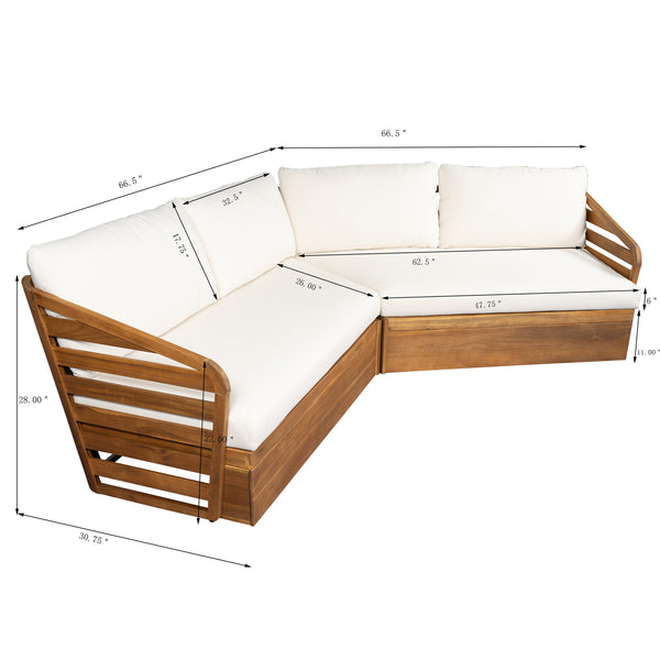 English Elm Christopher Knight Home® - Royal Acacia Patio Right-Arm Sofa Set - Elegant Outdoor Seating With Plush Cushions For Comfort N773P291730B