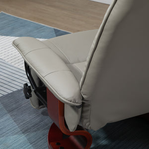 English Elm HOMCOM Gray Faux Leather Manual Recliner with Swivel Wood Base, 145° Recline, Padded Armrest and Footrest W2225P173862