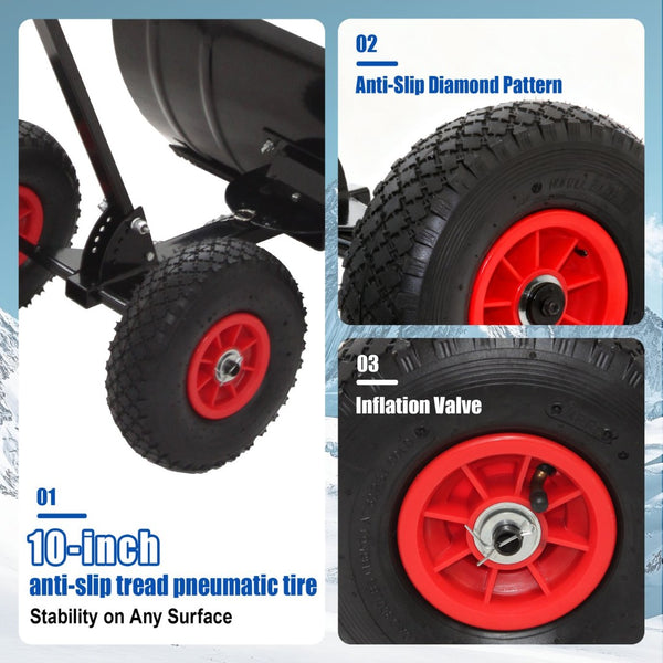 English Elm 30" Carbon Steel Snow Pusher with Wheeled Frame and Adjustable Ergonomic Handle W1422P362635