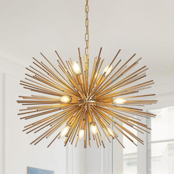 English Elm 29" Sputnik Chandelier Gold Iron 12 Arm Starburst Pendant Mid-century Foyer Light W1340P279982