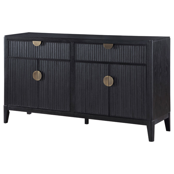 English Elm Mason Luxurious Black 2-Drawer Sideboard with Deep Red Faux Leather Accents, Tufted Detail, Sleek Wood Finish B062P354072