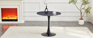 English Elm Round Faux Marble Tulip Pedestal Dining Table Mid Century Modern for Small Bistro Spaces Black+Gery W2920P405346