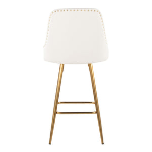 English Elm Fixed-height Counter Stools Gold Frame White Faux Leather Nailhead Set for Kitchen Islands B202S01852