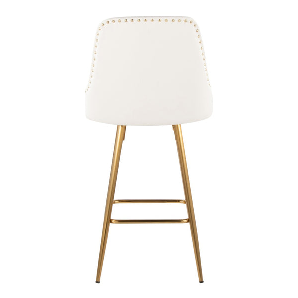 English Elm Fixed-height Counter Stools Gold Frame White Faux Leather Nailhead Set for Kitchen Islands B202S01852