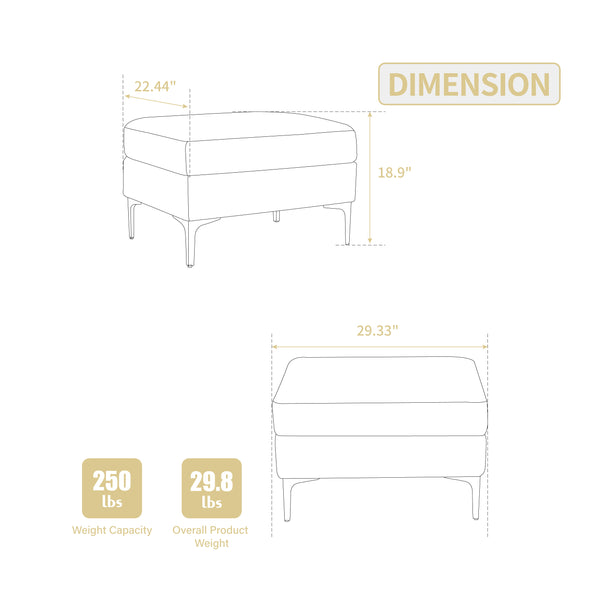 English Elm Modular Corduroy Storage Ottoman with Reversible Lid and Steel Legs — Compact Foam Seat, 250 lb Capacity Beige W3098P257003