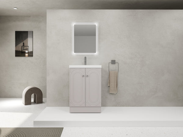 English Elm 24" Freestanding Bathroom Vanity with White Resin Sink, Soft-Close Doors, Adjustable Shelf, Durable Plywood Finish khaki W999S00334