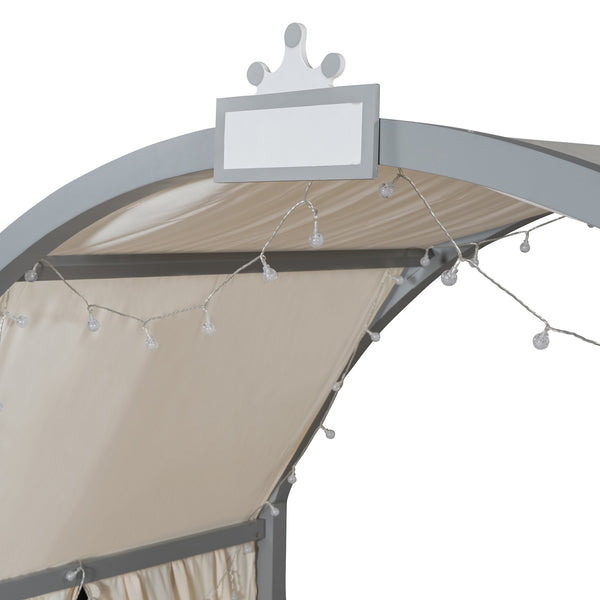 English Elm Twin Pinewood Ground-Level Canopy Bed with Arched Roof and Trundle for Kids—Whimsical, Sturdy Design Gray N820P181648E