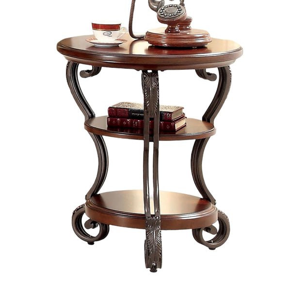 English Elm Traditional Elegant Brown Cherry Side Table with Ornate Scroll Legs and Open Shelf for Living Room Decor Brown Multi 27 L x 27 W x 7 H B011P203062