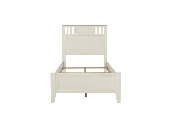 English Elm Simple Modern Full Size Bedframe with Carved Vertical Lines, Rubberwood MDF Construction, Elegant Design White 80 L x 8 W x 4 H B011S01986